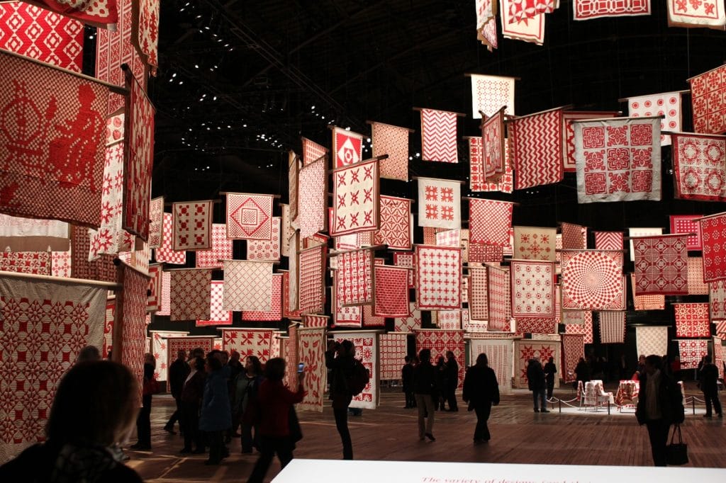red and white quilts
