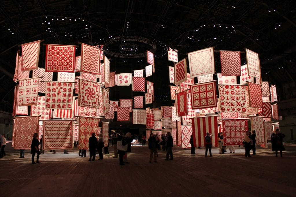 red and white quilts