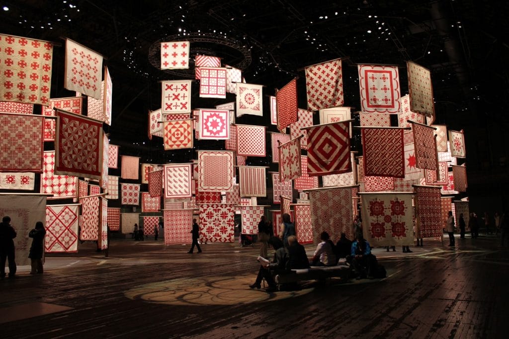 red and white quilts