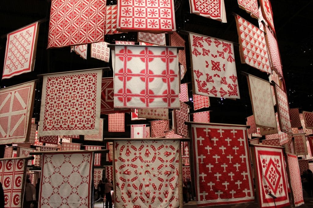 red and white quilts