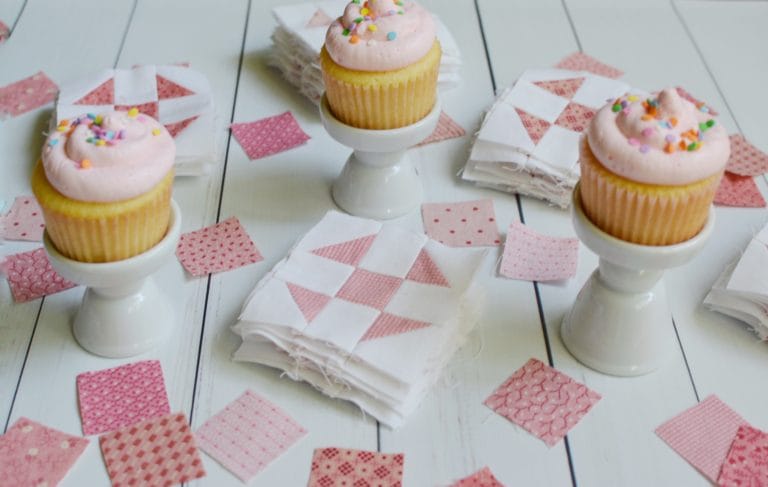 Pink quilt blocks and cupcakes