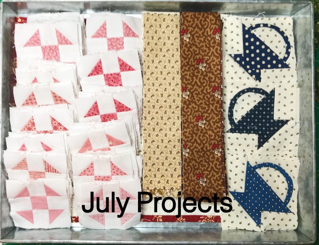 quilt blocks in a tray