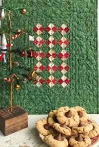 Red and green four patch with chocolate peanut butter cookies
