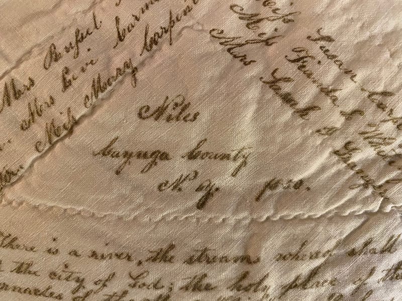 Detail of dated 1850 signature quilt from Cayuga County, New York